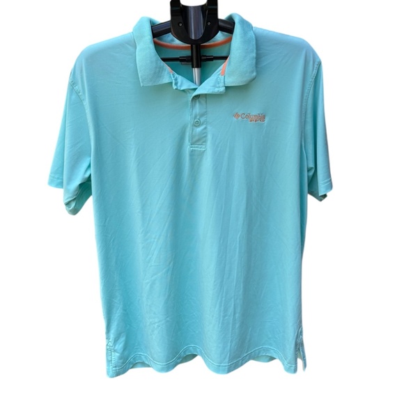 Columbia PFG Omni Shade Polo L Short Sleeve Aqua Blue Casual Fishing Golf - Picture 1 of 8